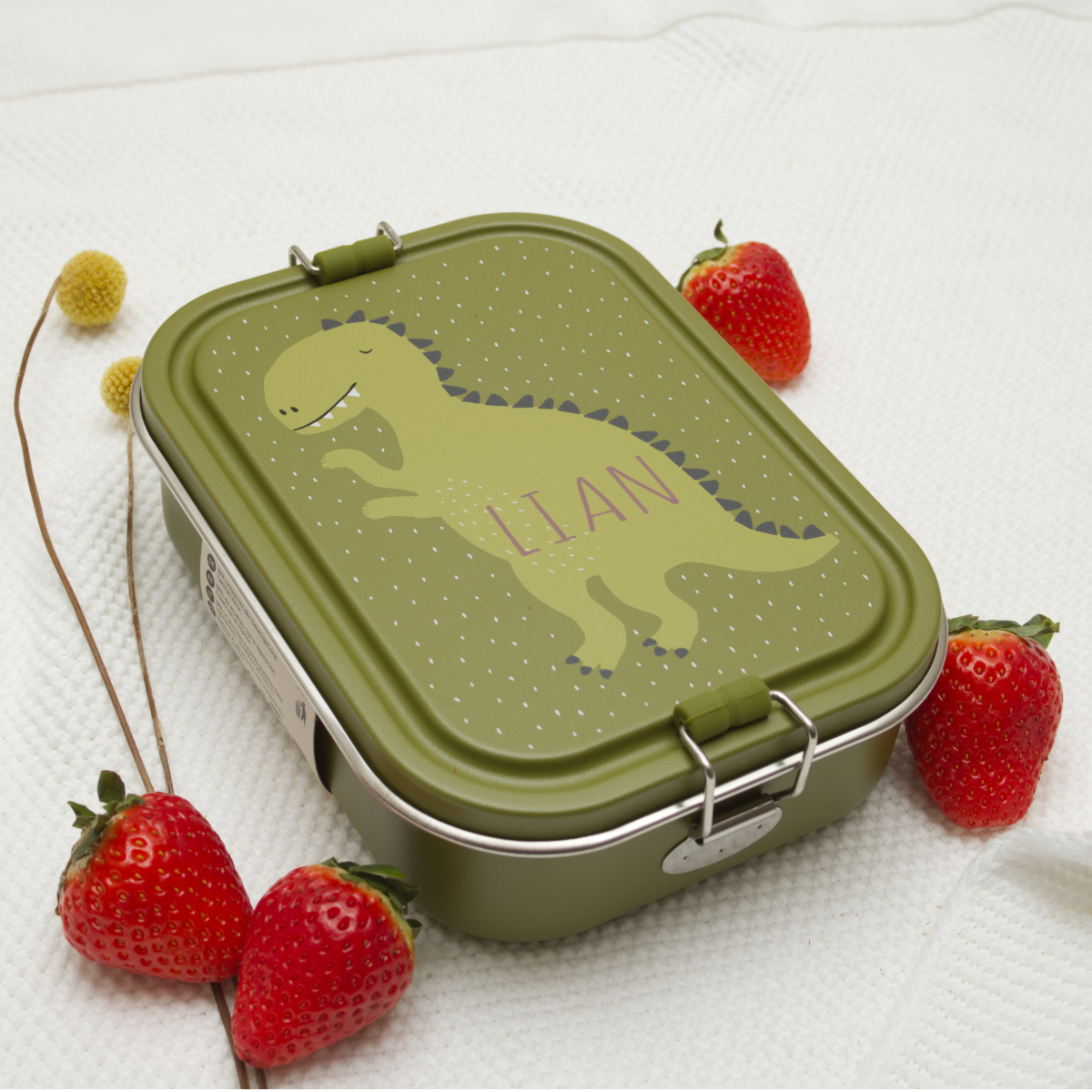 Kinderbrotbox, Dinosaurier, Lunchbox, Olivgrün, Trennfach