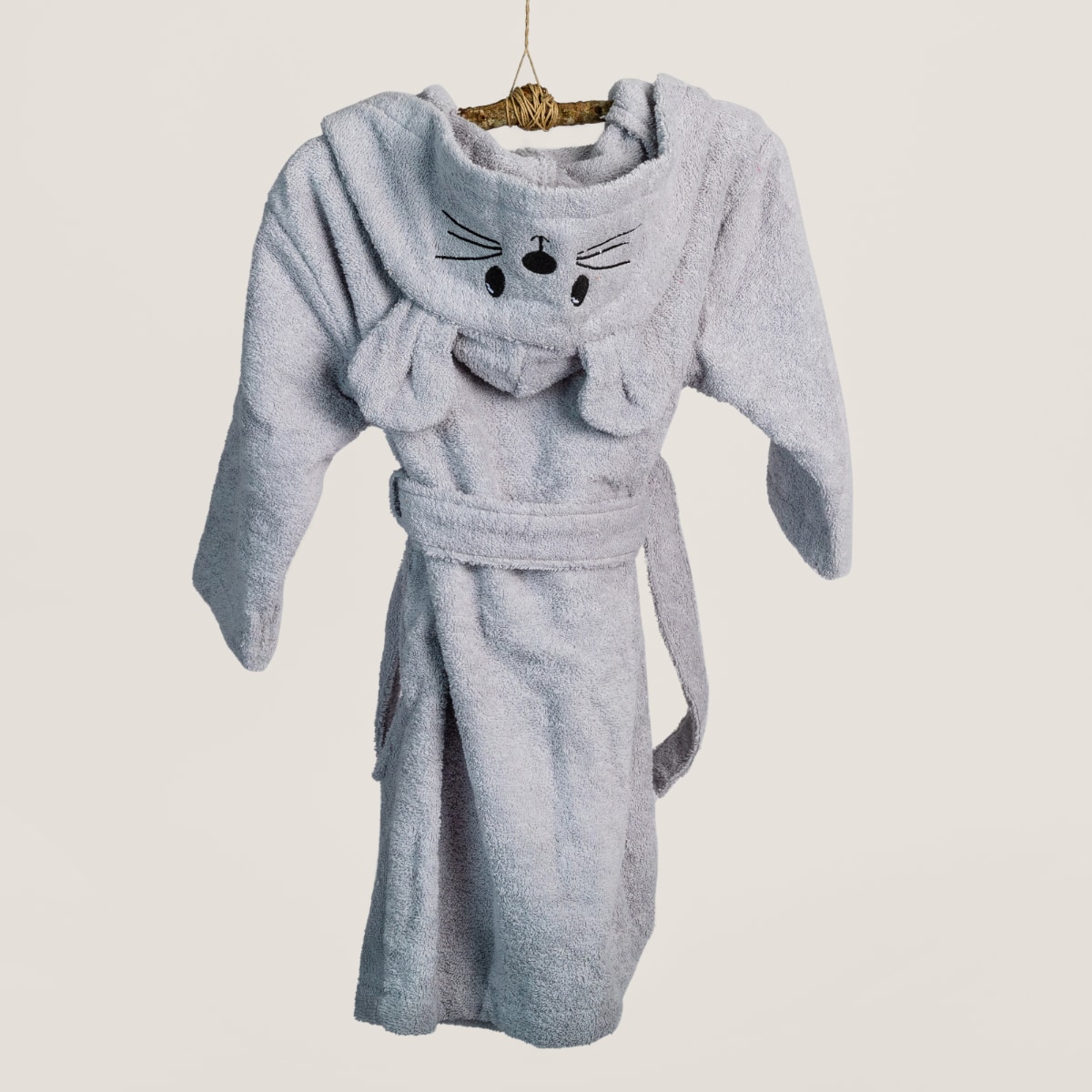 Bademantel, Haushaltswäsche, Kinder, Kätzchen-Motiv, Grau