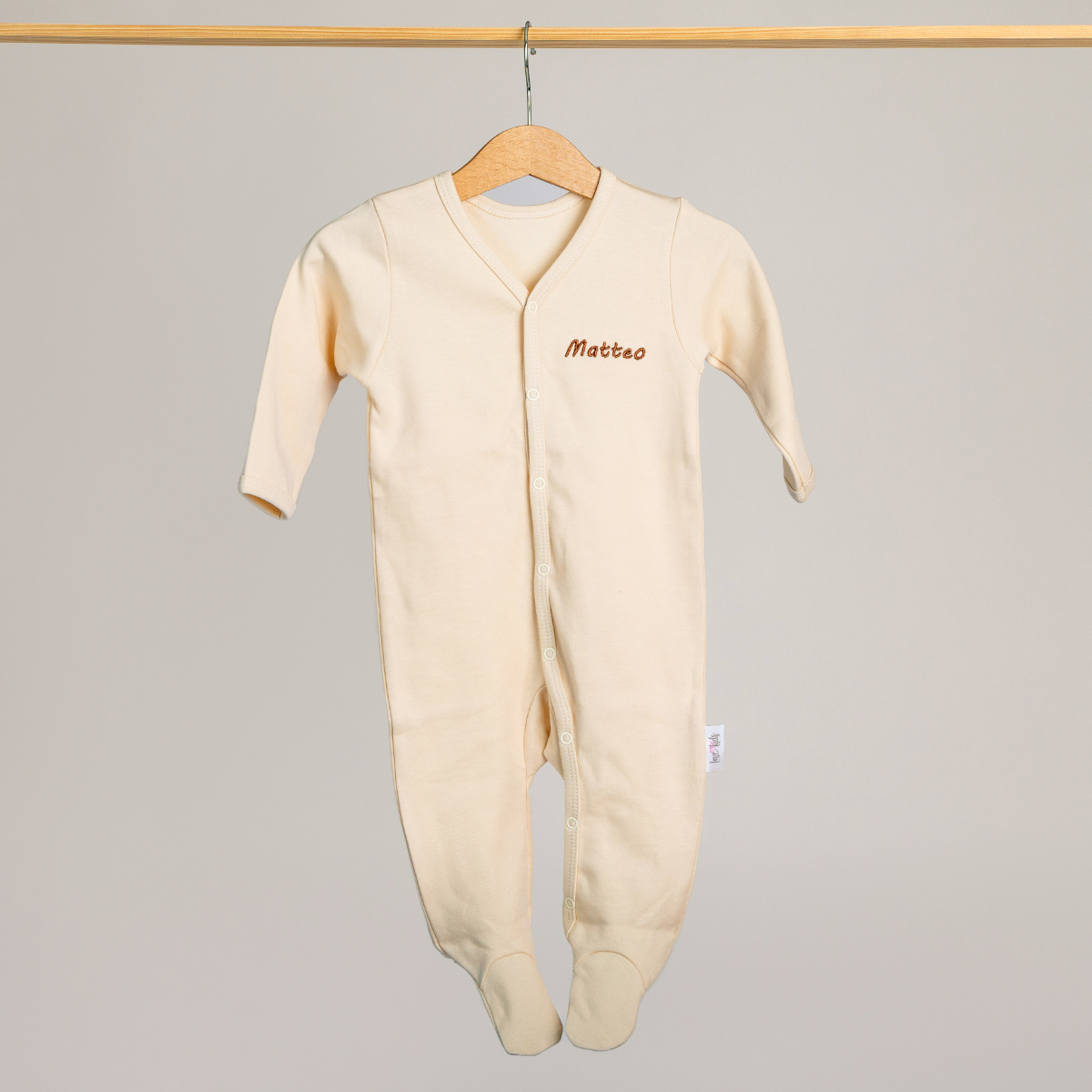 Baby-Overall, Lange Ärmel, Beige, Fußbody, Stickerei