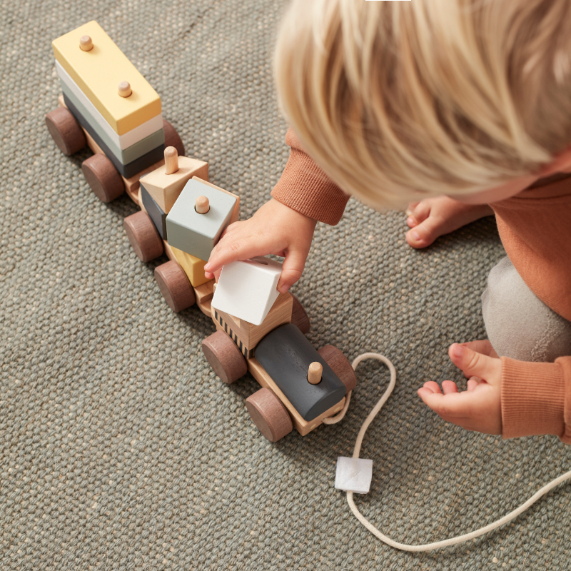 Holzspielzeug, Kreiselwagen, Holzbausteine, Kinderwagen, Spielzeugkabel