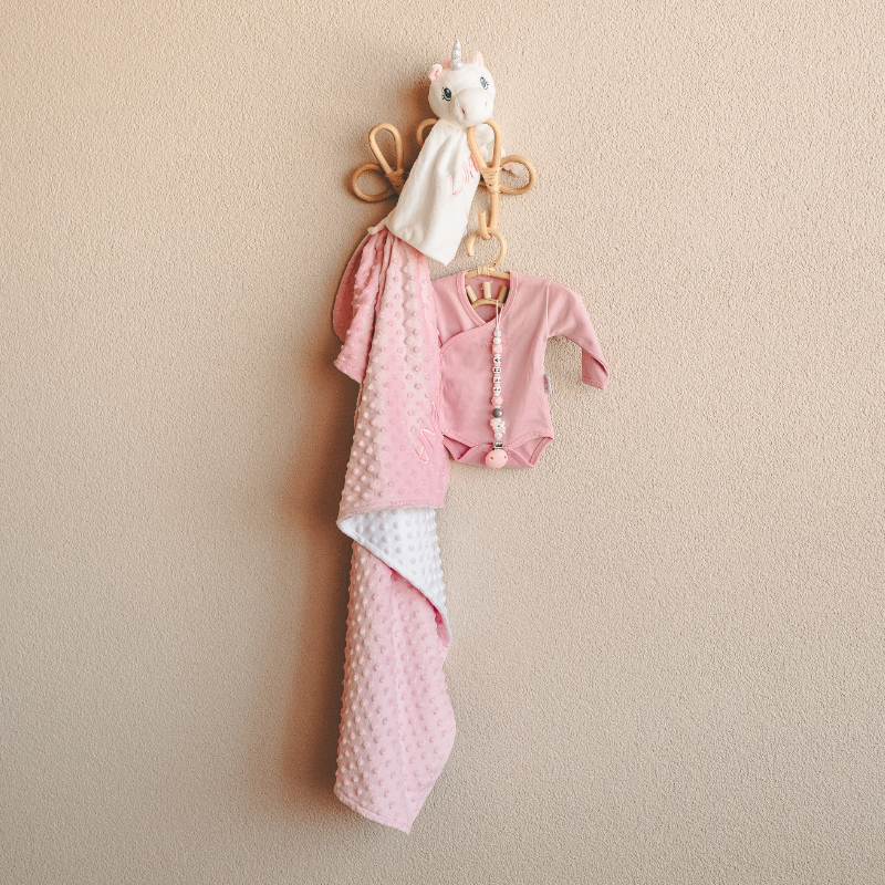 Baby comforter, Pink blanket, Wall hanging toy, Unicorn plush, Baby romper