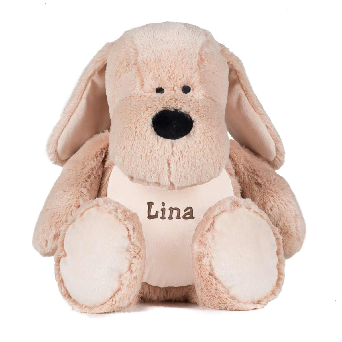 Plüschtier, Hund, Name auf Bauch, Puppe, Beige Farbe