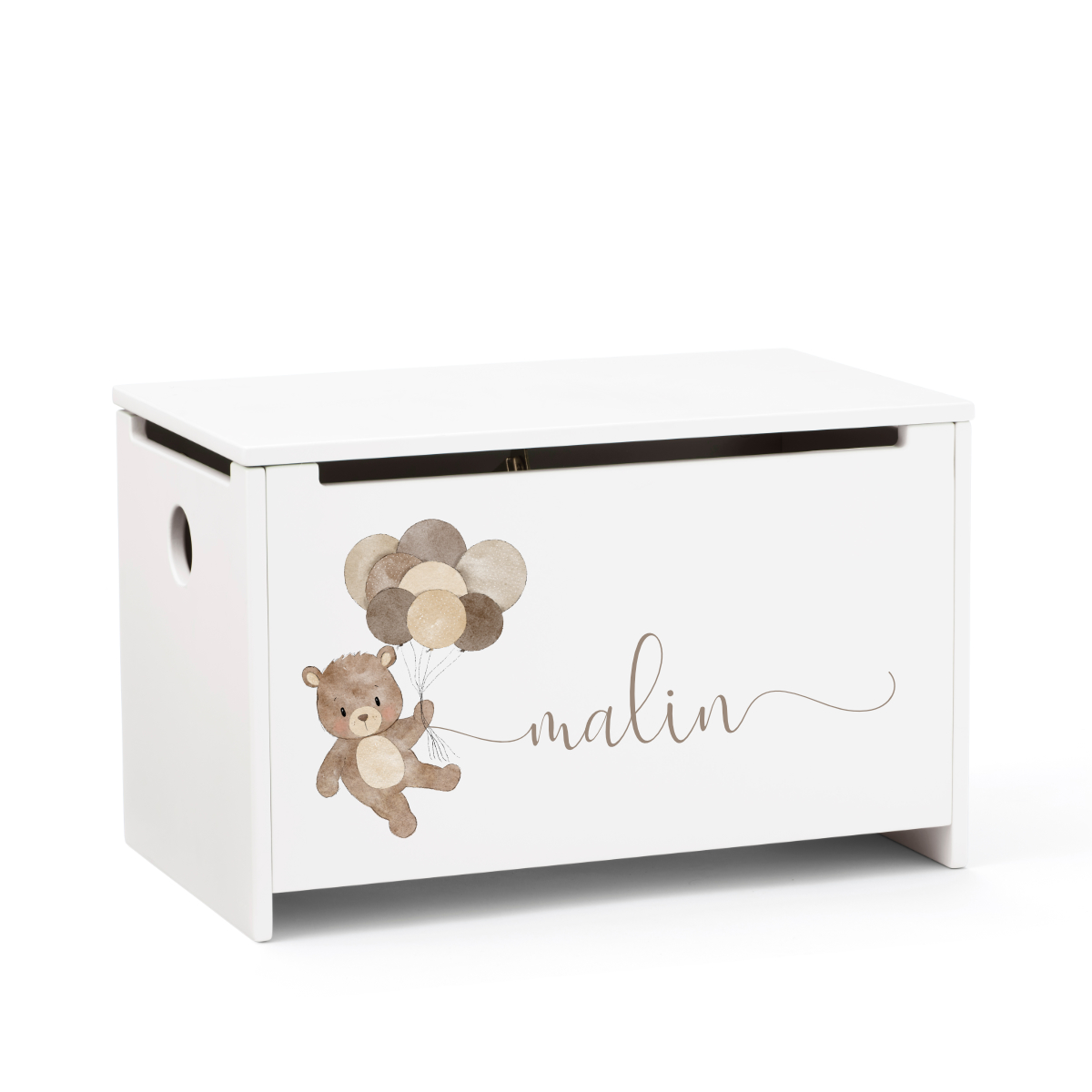 Baby storage, Weißer Schubladenkasten, Teddy, Ballon-Motiv, Name personalisiert