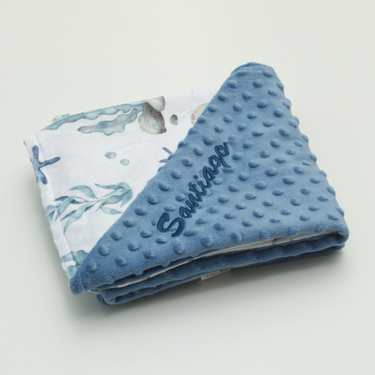Decke, Babydecke, Minky, Blau, Prägungspunkt