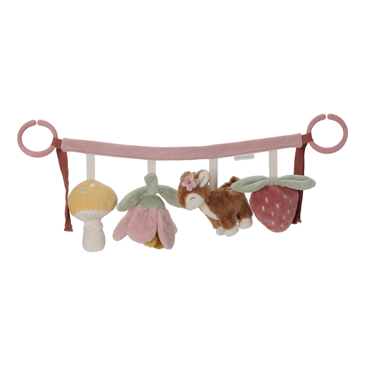 baby mobile, plush toys, mushroom, strawberry, pink decor