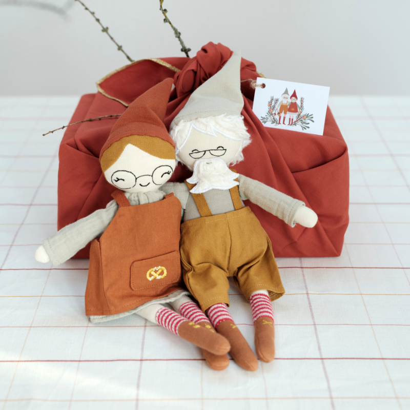 Puppen, Kuscheltier, Wichtel, Latzhose, Rot-orange