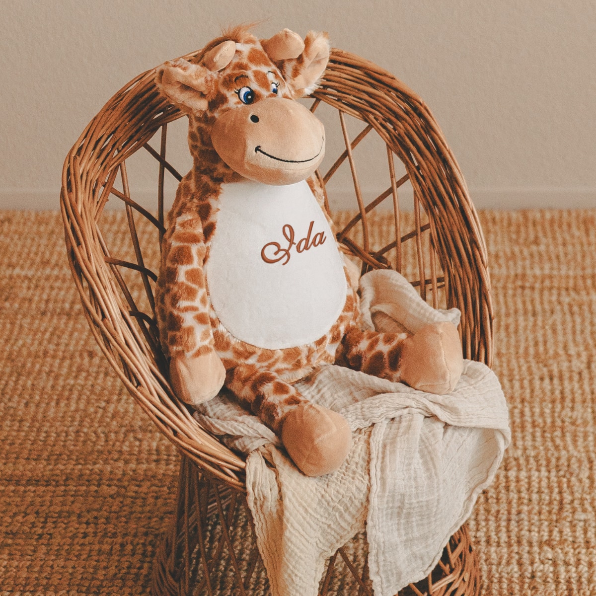 Plush toy, Giraffe, Stuffed animal, Brown beige