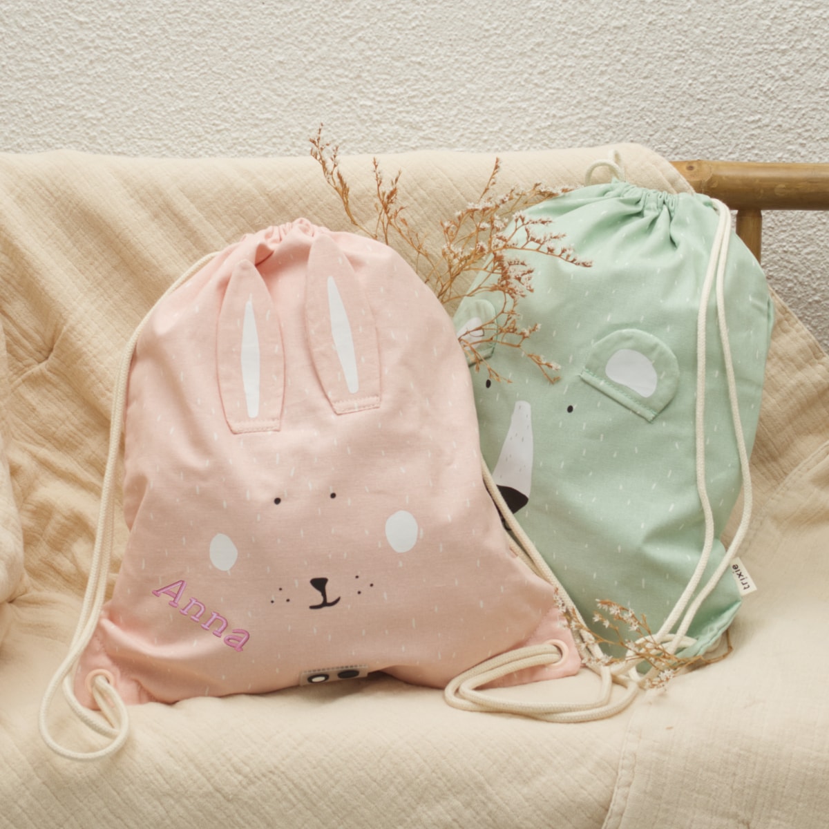 Rucksack, Kindertasche, Mäppchen, Bunny-Print, Personalisierbar
