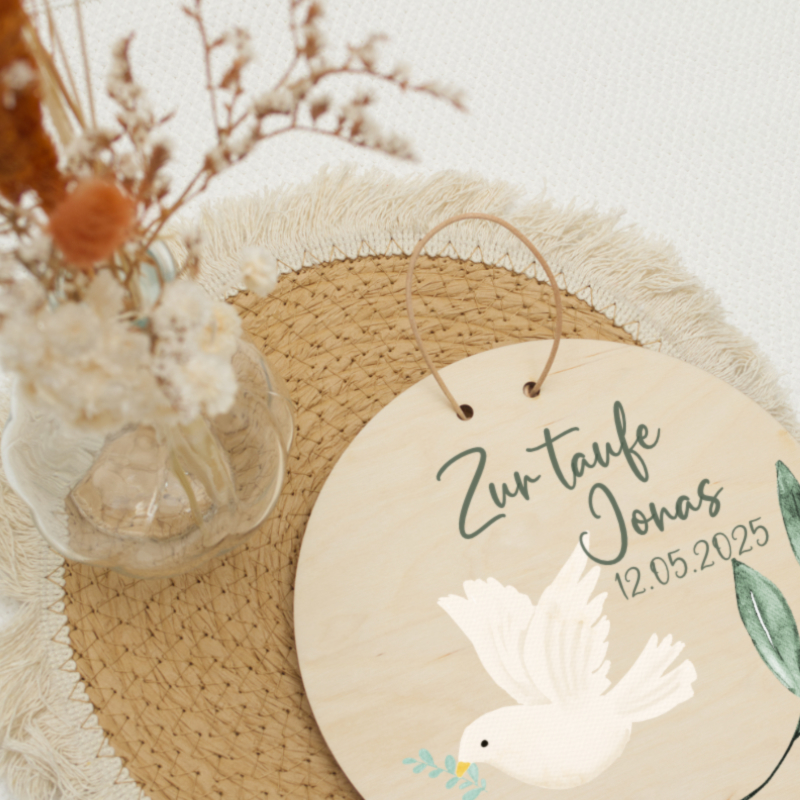 deko, hochzeit, taufgeschenk, holzschild, weiße-taube
