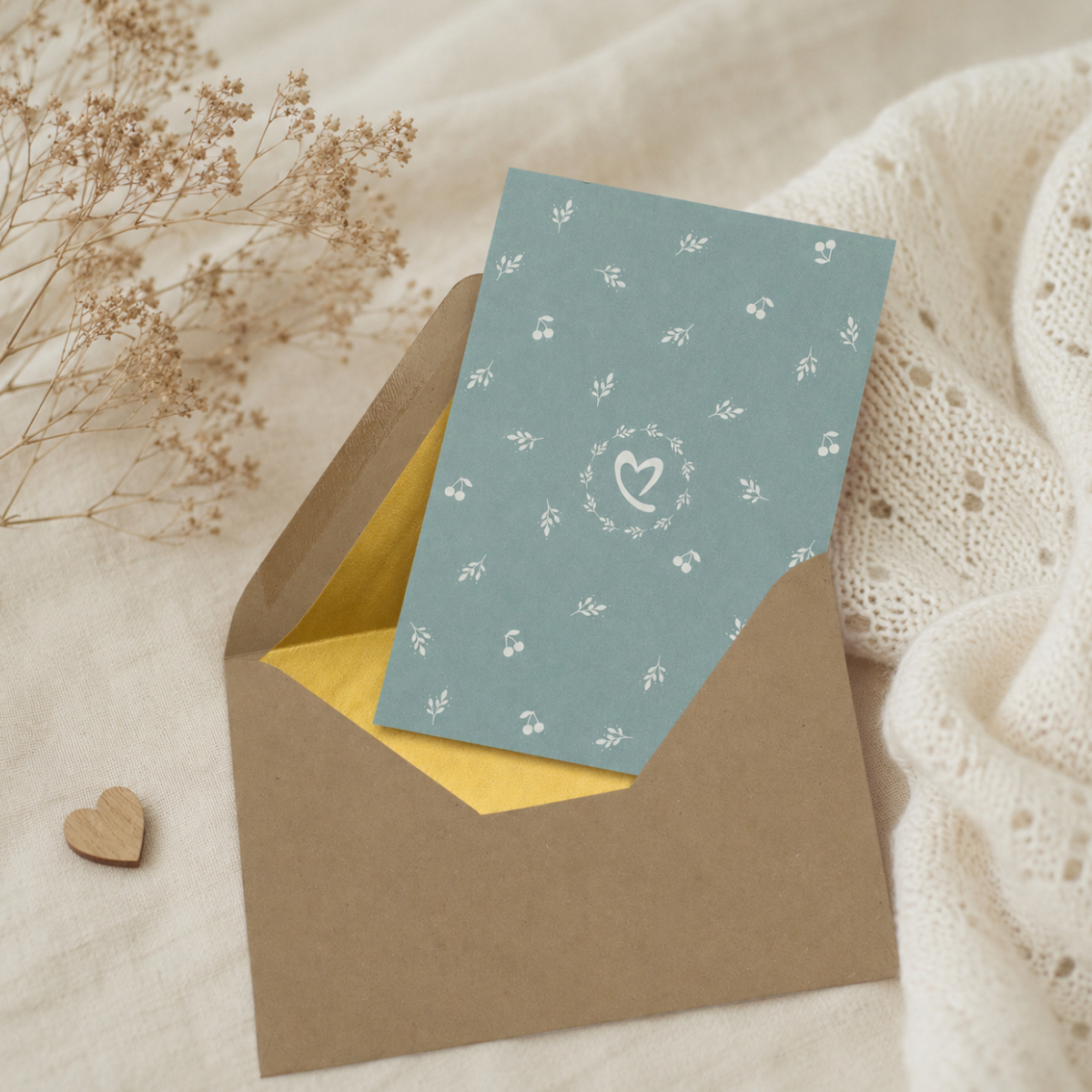 Grußkarte, Karte, Postkarte, Blau, Herz