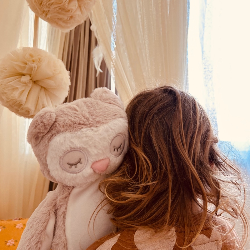 Plushie, Eulenplush, rosa Nase, weiches Spielzeug, lockiges Haar