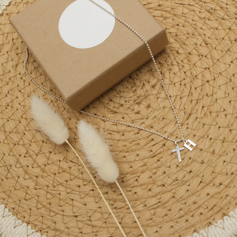 Kette, Anhänger, Kreuz, Silberfarben, Geschenkbox
