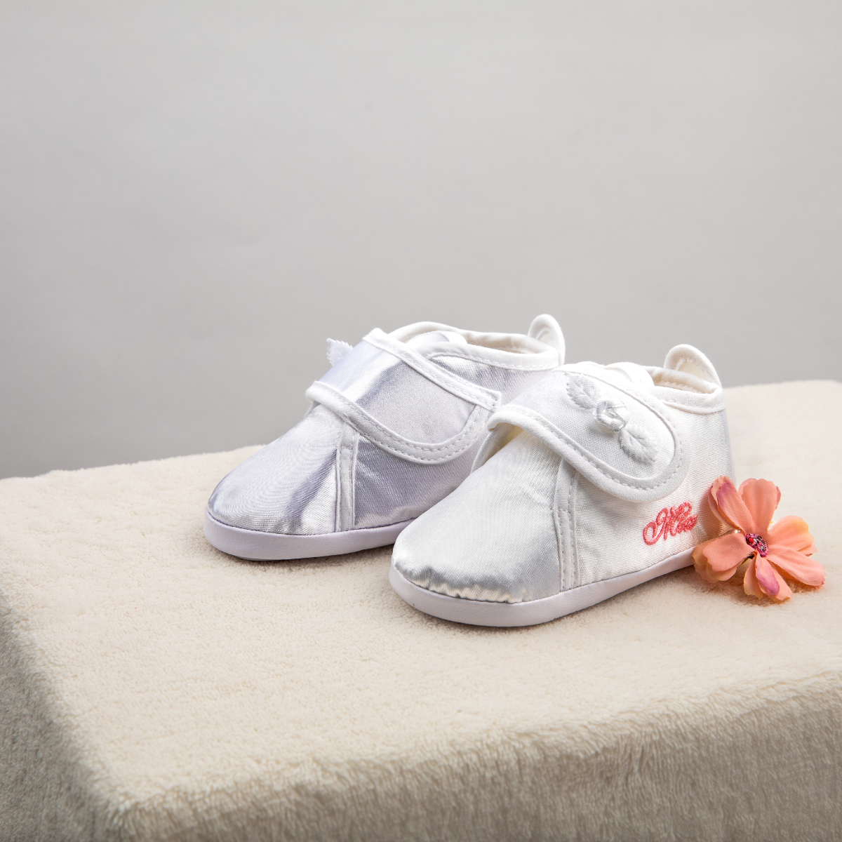 Baby Schuhe, Weiß, Weiche Sohle, Klettverschluss, Stickerei