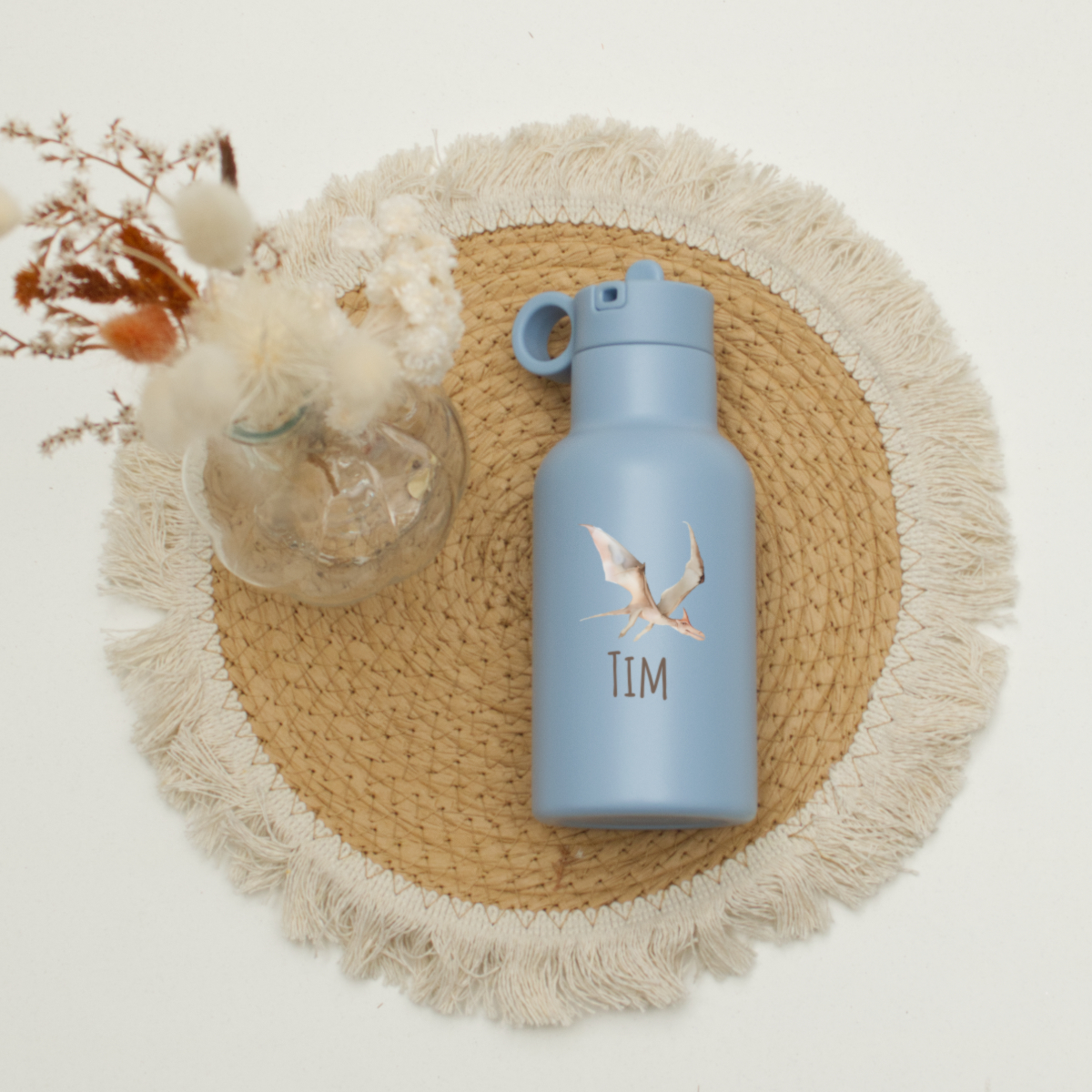 Wasserflasche, Stahlflasche, blaue Flasche, personalisierte Flasche, Vogel-Logo