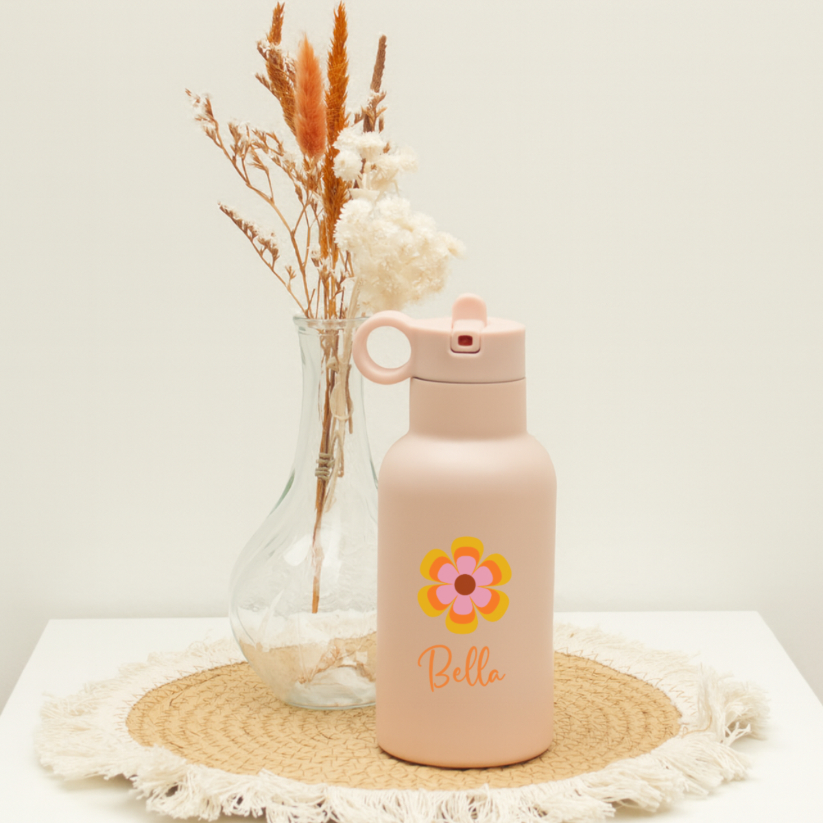 Flasche, Trinkflasche, Plastik, Rosé, Blumen-Print