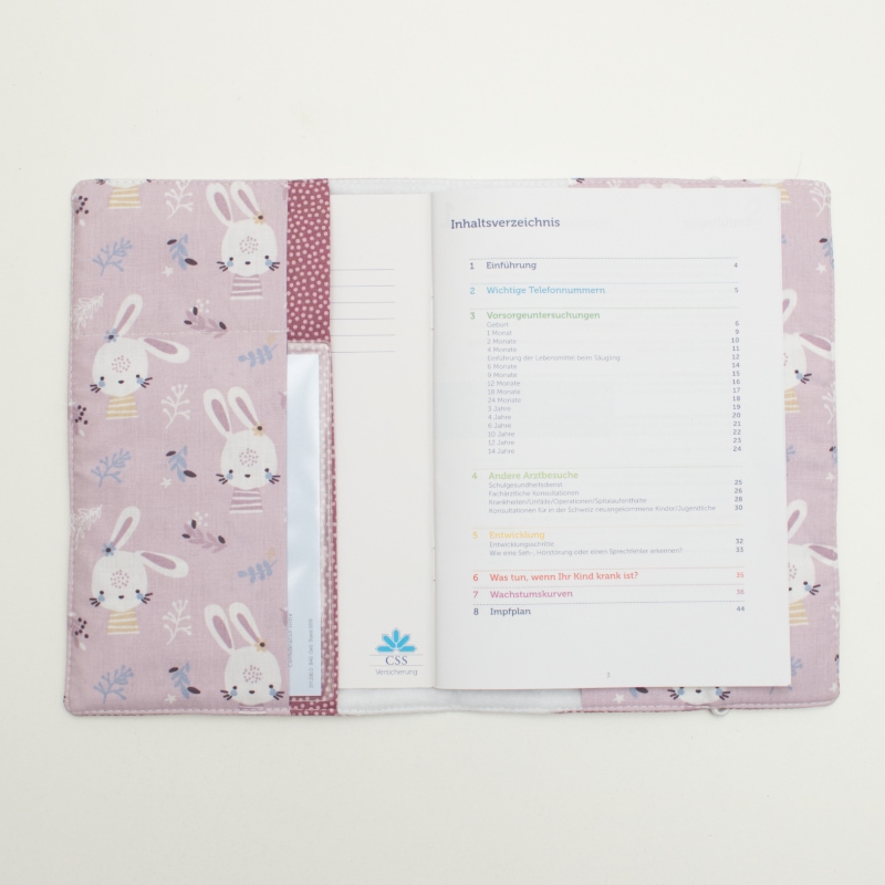 pocket-folder, pink cover, Häschen Muster, Notizheft-Halter, Seitentasche