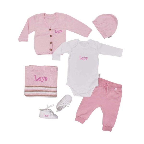 Babygeschenk Set, Weiss &amp; Rosa