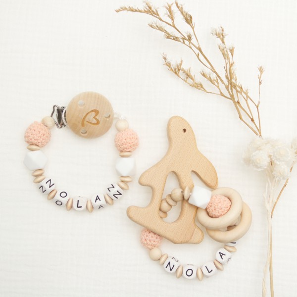2-piece set, dummy chain and gripper with crochet bead, Bunny