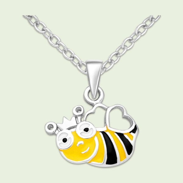 38cm necklace with pendant, bee, 925 silver, enamelled