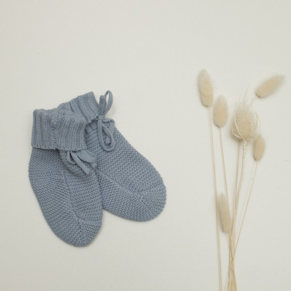 Baby knitted booties, Blue