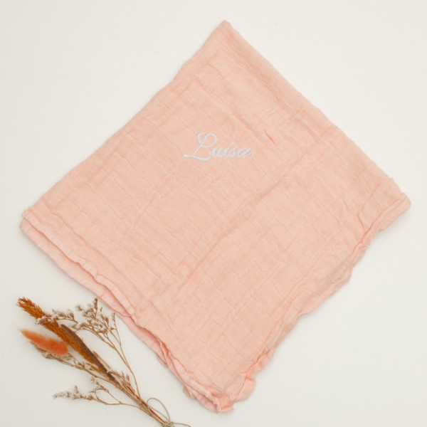 Muslin cloth with name 65x65 cm, pink