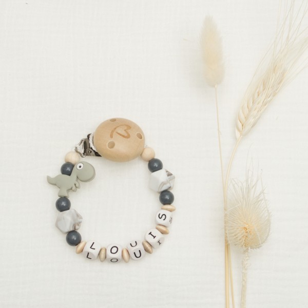 Baby dummy chain with name, dino