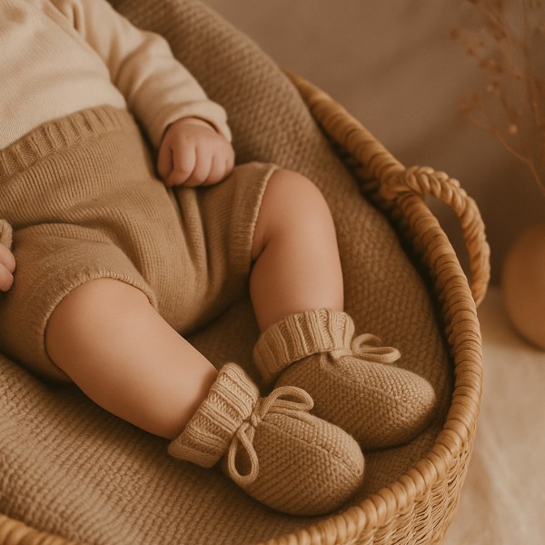 Chausson tricoté pour bébé, beige