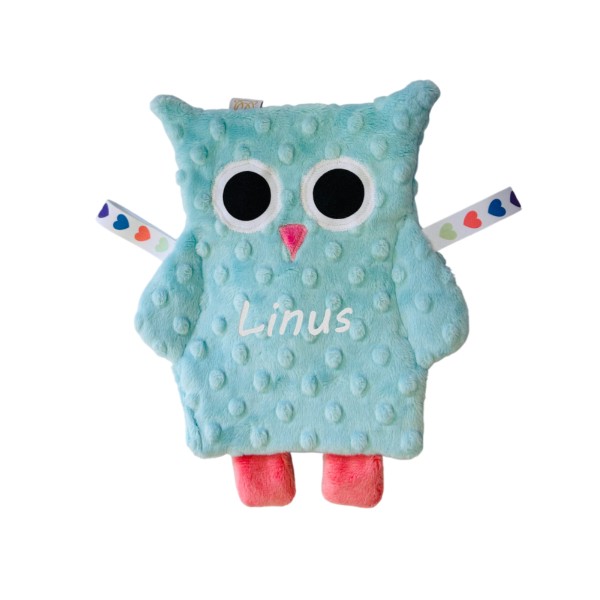Doudou craquant pour bébé, hibou menthe