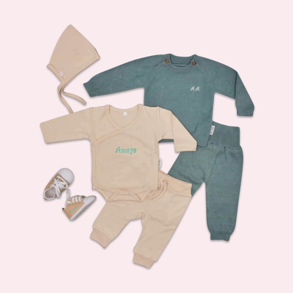 Babykleidung, Pullover mit Hose und Schuhe, Mint, 1