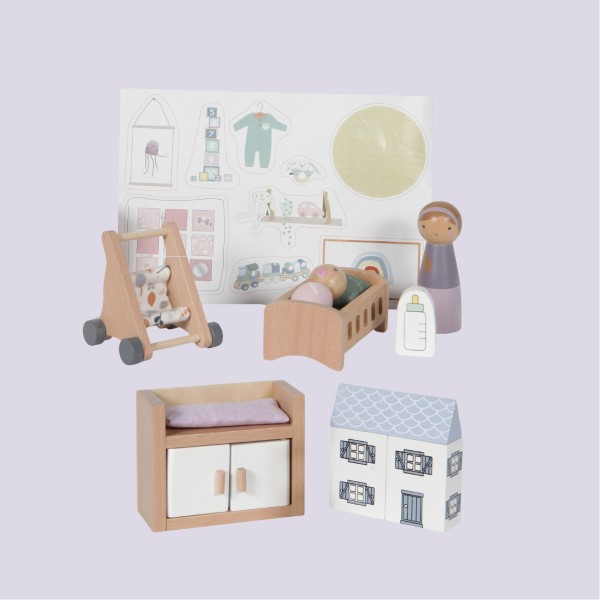 Doll&#039;s House Play Set Baby Room - 11 pieces, Little Dutch