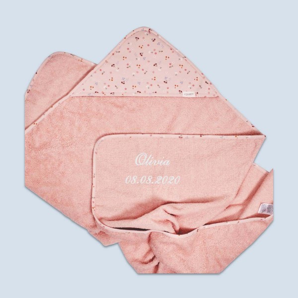 Big Hooded Towel, Pink Flowers, Little Luck