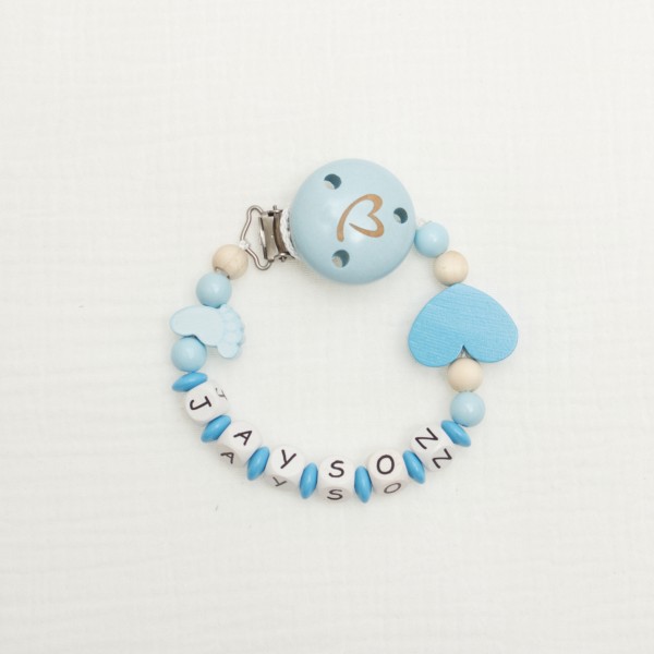 Dummy chain made of wood with with foot and heart, blue