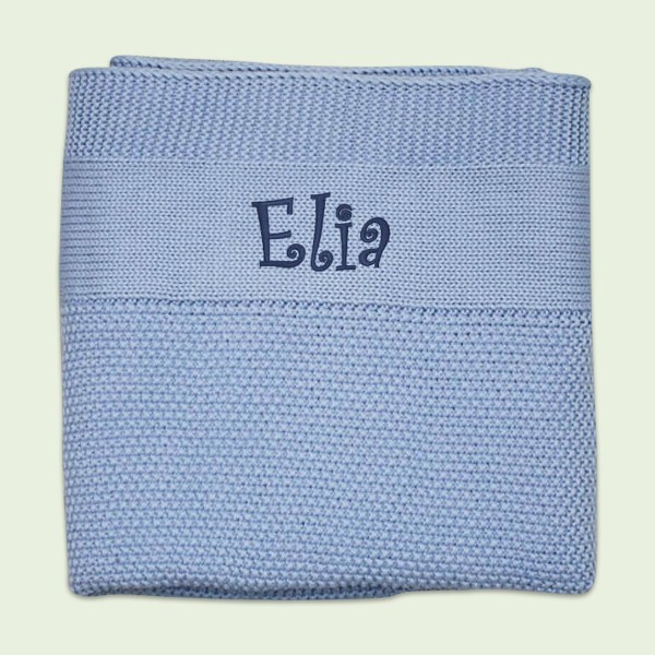 Babydecke Hellblau, gestrickt, 1