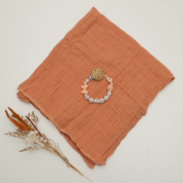 Swaddle &amp; pacifier chain with name, Clay