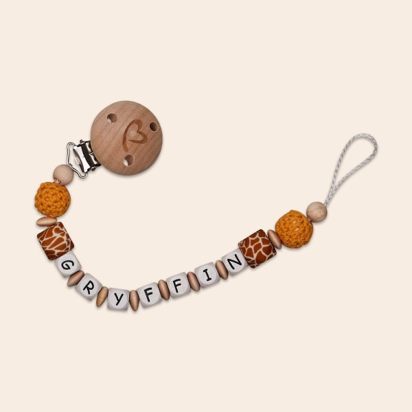 Wooden dummy chain &amp; crochet bead, Safari