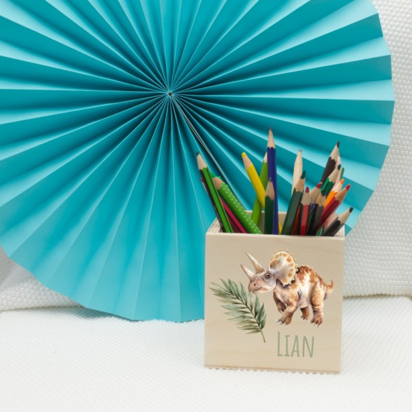 Porte-stylo en bois Dino