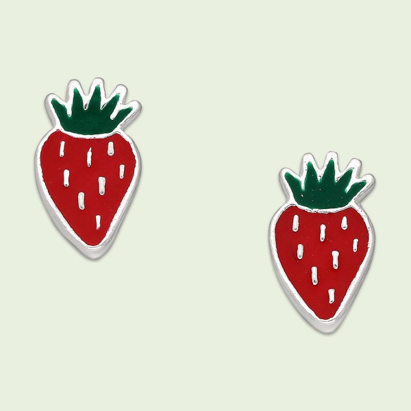 Earrings, strawberry, 925 silver, enamelled
