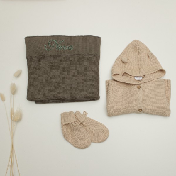Knitted Baby Gift Set, Olive