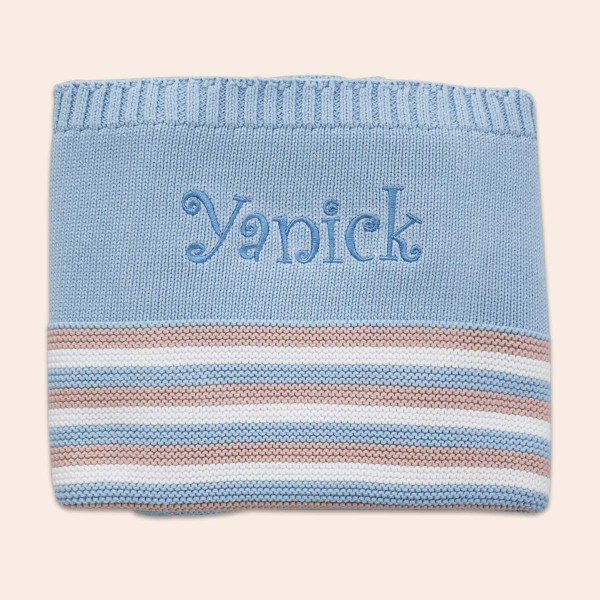 Babydecke, Streifen Blau, gestrickt, 1