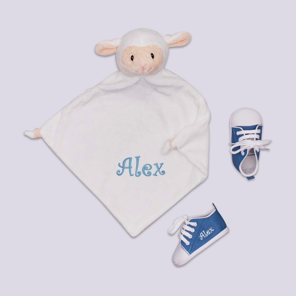 Comforter &amp; Baby shoes, Lamb &amp; Azur blue