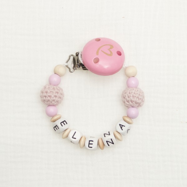 Nuggikette mit Namen aus Holz, Rosa