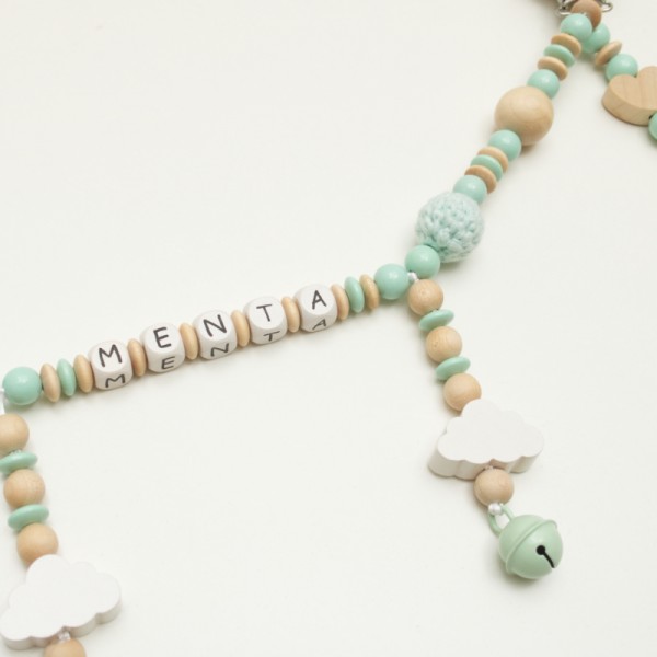 Pram chain, Bell &amp; Cloud, mint, personalised