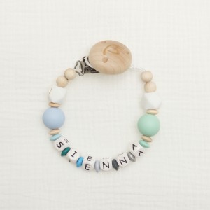 Dummy chain made of silicone and wood rainbow, blue Dummy chain made of silicone and wood rainbow, blue