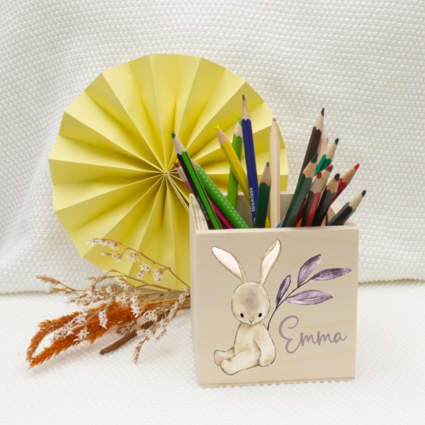 Porte-stylo en bois Lapin