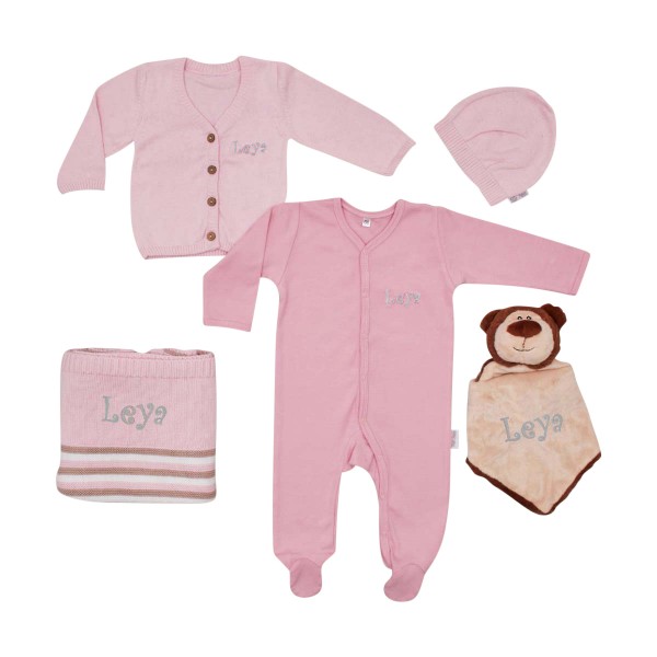 Pyjama, cardigan, bonnet &amp; couverture avec ours, rose
