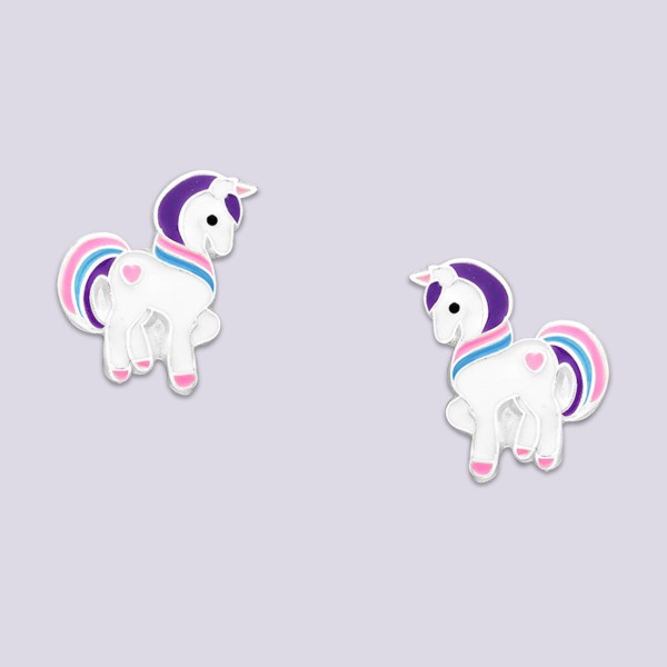 Earrings, unicorn, 925 silver, enamelled