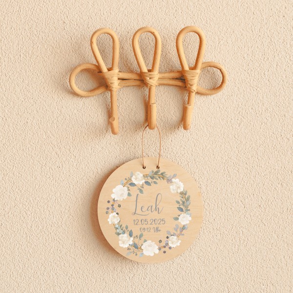Wooden name tag flower tendril