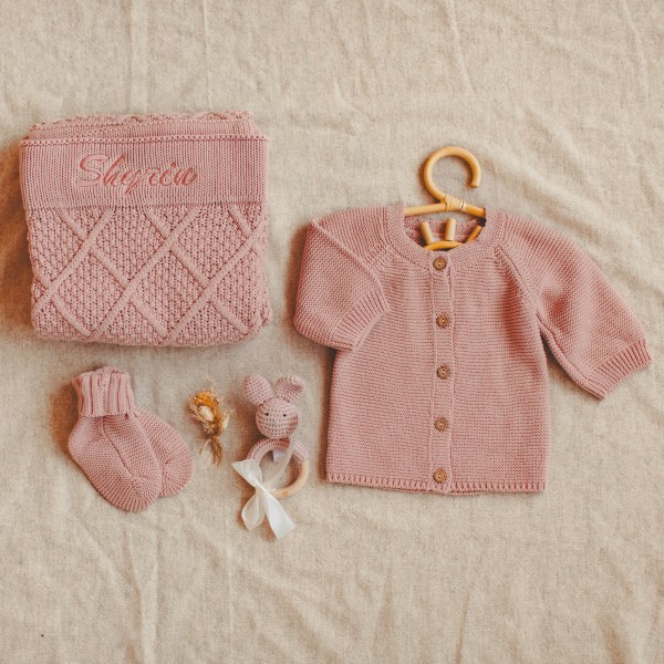 Knitted Baby Gift Set Deluxe, Blush Pink