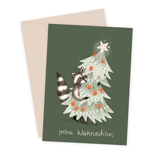 Klappkarte, Waschbär Weihnachtsbaum