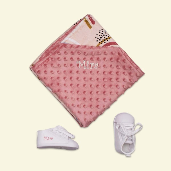 Minky Blanket &amp; Baby shoes, Unicorn &amp; white